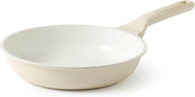 SENSARTE Ceramic Frying Pan Nonstick 9.5-Inch, Healthy Non Toxic Skillet, Induction Compatible Omelet Pan with Heat Resistant Handle, PFAS-Free, Cream White