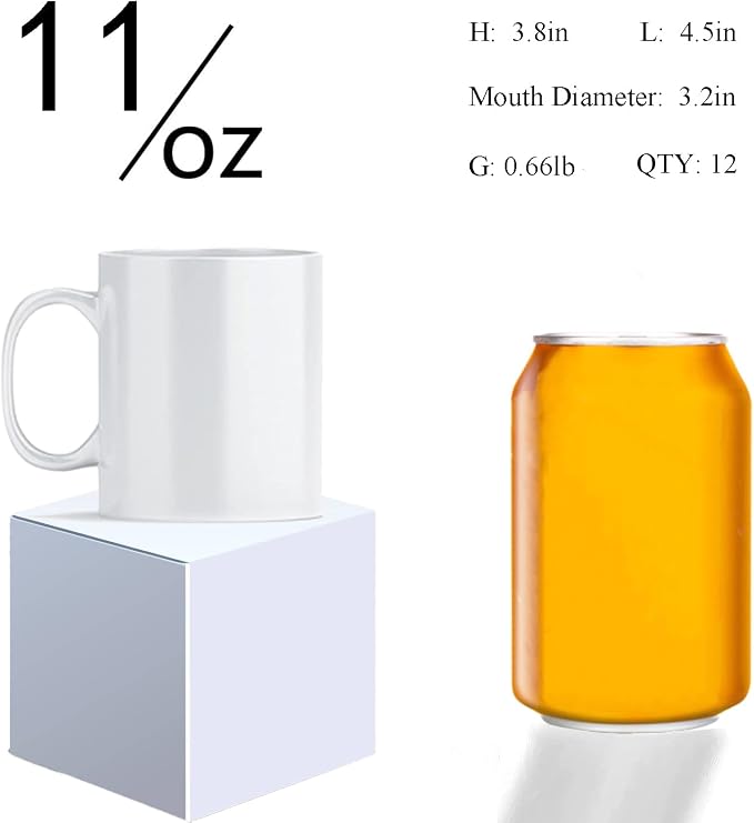 ABBSH Sublimation Mugs, Sublimation White Coffee Mugs Tazas Para Sublimacion Blank 11 OZ With Box for for Coffee, Soup, Tea, Milk, Latte, Hot Cocoa Set of 12