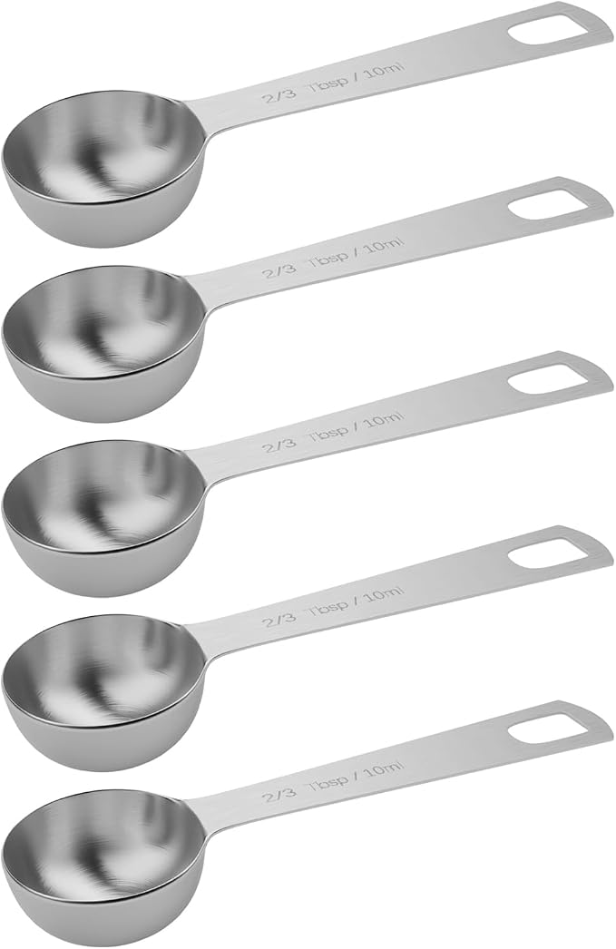 5PCS 2/3Tbsp(2tsp, 10ml) Measuring Spoon, Stainless Steel Teaspoon | High Precision, Food-Grade, ‌Rust-Free, Dishwasher-Safe, Easy-Read Markings, Multi-Purpose, Sturdy & Durable