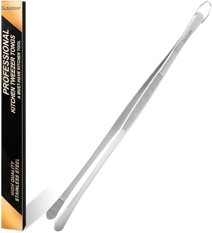 Gutsdoor Kitchen Tweezers Tongs, 12-Inch Cooking Tweezers 304 Stainless Steel Food Tweezer Tongs for Cooking, Plating, BBQ