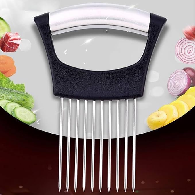 Stainless Steel Onion Slice Holder, Lemon Slicer Vegetable Cutter, Chopper Slicing Assistant Tool for Meat, Onion, Potato, Tomato Home Kitchen Tools (C-2 PCS)