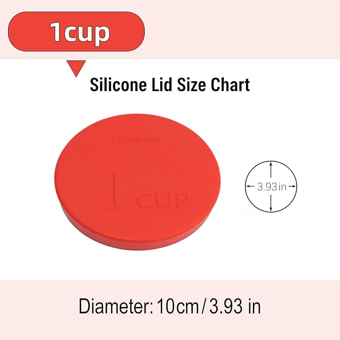 Yodecy Silicone Bowl Lids fit Pyrex Glass Bowls 7202-PC 1 Cup, Yodecy Silicone Bowl Lids fit Anchor Hocking Glass Bowls 7202-PC 1 Cup,Replacement Lids 3.8in(4 Pack Red)