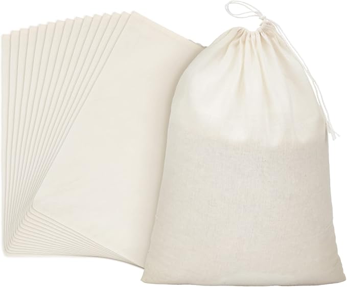 Pangda 15 Pcs Muslin Bags 8x10 Inches, Cotton Drawstring Bags Fabric Gift Pouches Bulk Sachet Reusable Grocery Pouches for Jewelry Party Favors Wrapping Home Storage DIY Craft