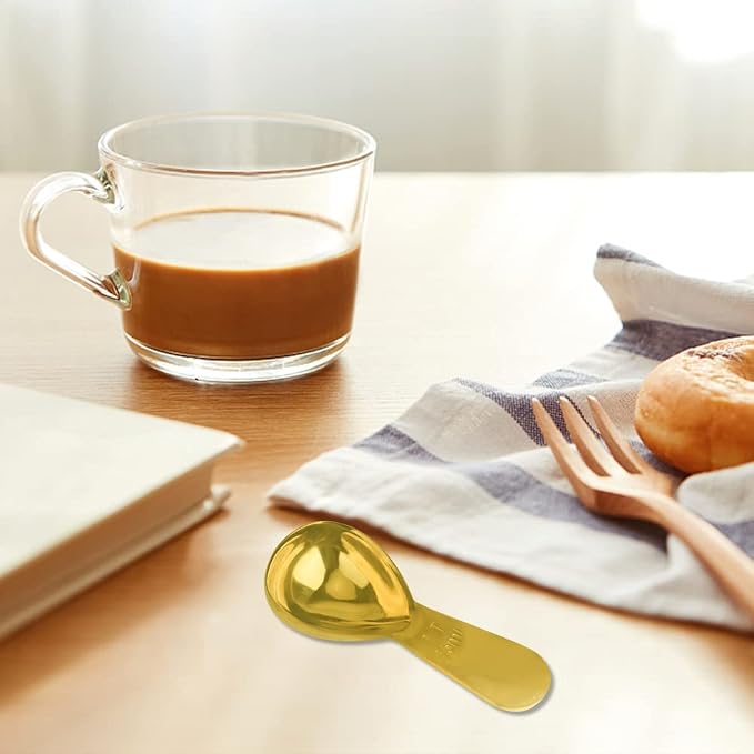 Coffee Scoop Set of 2, Gold Stainless Steel Measuring Spoons, 15ml & 30ml, Compact Short Handle, Measure Spoon for Espresso, Protein Powder, Matcha, Cocoa & Baking