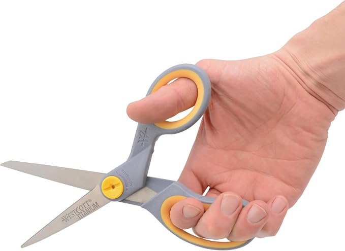 Westcott 8-Inch Titanium-Bonded Scissors with Adjustable Glide Feature for Office and Home - Gray/Yellow