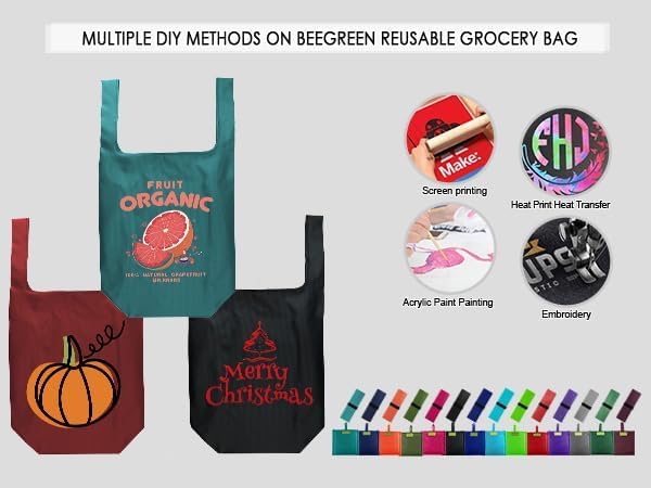 BeeGreen Pink Reusable Grocery Bags with Elastic Band Pink Reusable Shopping Bags Bulk 50LBS X-Large Foldable-Machine Washable-Heavy Duty 10 Pieces