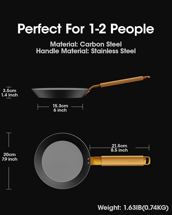8 Inch Pre-Seasoned Nitrided Carbon Steel Frying Pan | Carbon Steel, Pre-Seasoned, Nitrided Finish, 8 Inch Pan