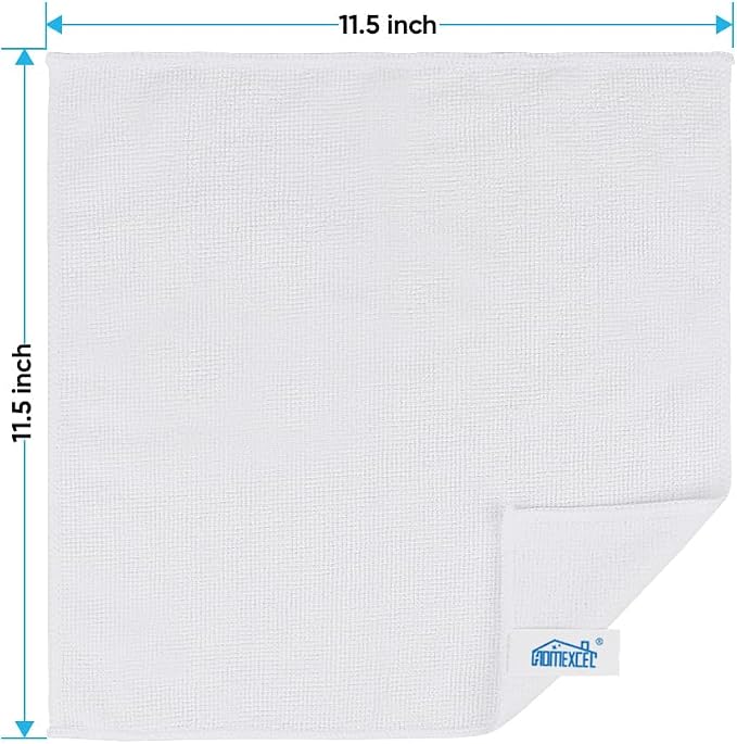 HOMEXCEL 24PK Microfiber Cleaning Cloth, Cleaning Rag for Home, 11.5x11.5in | Reusable, Lint Free, Scratch-Free and Highly Absorbent Towels for Kitchen, Window and Glass, Cars, White