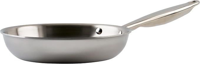 Winco 8" Silver Tri-Ply Stainless Steel Fry Pan | Induction compatible, Heavy-duty, Great for Sauteing, Searing and Frying