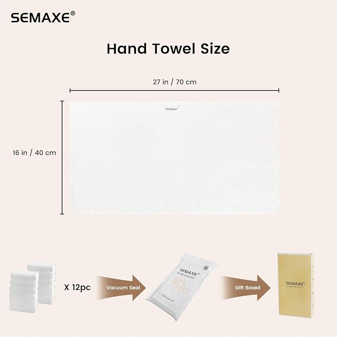 12-Pack White Cotton Hand Towels for Bathroom with Hanging Loops | Sink-side towels for drying hands and face, ideal for bathrooms, guest baths, powder rooms, OEKO-TEX certified, easy care