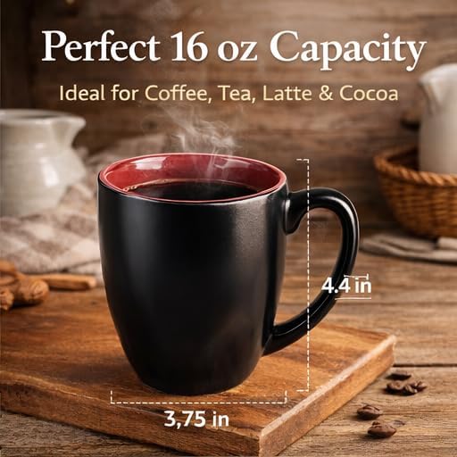 GBhome 16 oz Coffee Mugs Set of 6, Ceramic Coffee Cups- Red