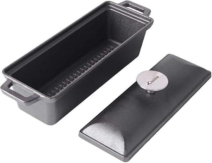 Crucible Cookware Cast Iron Bread Pan with Lid - Pre-Seasoned - Oven Safe Form for Baking and Cooking - Loaf Pan