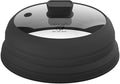 Microwave Splatter Cover Glass Guard Lid with Collapsible Silicone for Food Pot Plate 9.8 inch Black