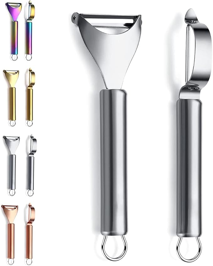Kyraton Potato Vegetable Peeler, Stainless Steel Apple Fruit Veggie Peeler, Peelers for Kitchen Ergonomic Non Slip Handle Dishwasher Safe, Set of 2
