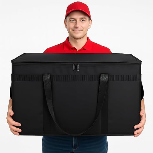 Bodaon Insulated Food Delivery Bag with Hard Bottom, XXXL, Black, 2 Pack | Heavy Duty Thermal Catering Tote for Hot Pizza, Cold Drinks & Meal Boxes for Delivery Staff, Restaurants, and Outdoor Events