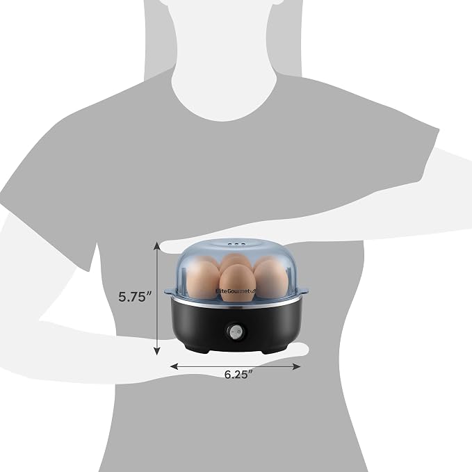 Elite Gourmet EGC115B Easy Egg Cooker, 7-Egg, BPA-Free, Classic Black | Cooks soft, medium, or hard-boiled eggs with auto shut-off - electric operation - includes measuring cup