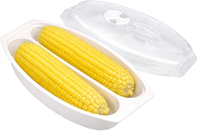 Microwave Corn Steamer for 2 Ears – BPA Free Cob Container with Vented Lid, Dishwasher Safe for Fresh or Frozen Ears