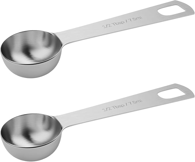 2PCS 1/2Tbsp(1.5tsp, 7.5ml) Measuring Spoon, Stainless Steel Teaspoon | High Precision, Food-Grade, ‌Rust-Free, Dishwasher-Safe, Easy-Read Markings, Multi-Purpose, Sturdy & Durable