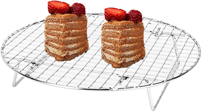2 Pack Cooking Racks 10.5 inch Grids Steamer Baking Round Cooling Racks with Folding Feet Dehydrator Trays Stackable Barbecue Carbon Grates for Air Fryer
