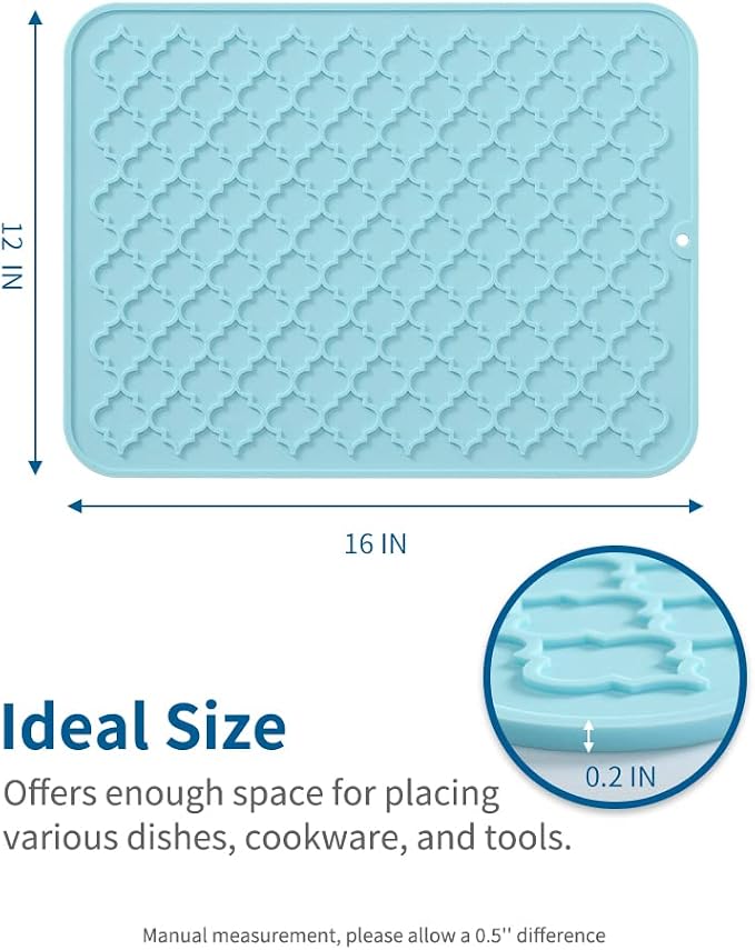 AMOAMI-Dish Drying Mats for Kitchen Counter-Silicone Dish Drying Mat-Kitchen Dish Drying Pad Heat Resistant Mat-Kitchen Gadgets Kitchen Accessories Kitchen Small Appliances(12" x 16", LIGHT BLUE)