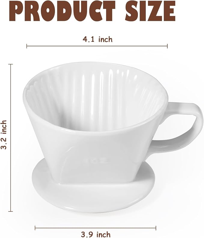 Pour Over Coffee Dripper, Ceramic Pour Over Coffee Maker, White | 3 Holes Flat Bottom, Easy Manual Brew Maker, Porcelain Slow Filter Cone for Travel, Camping, Office, Home