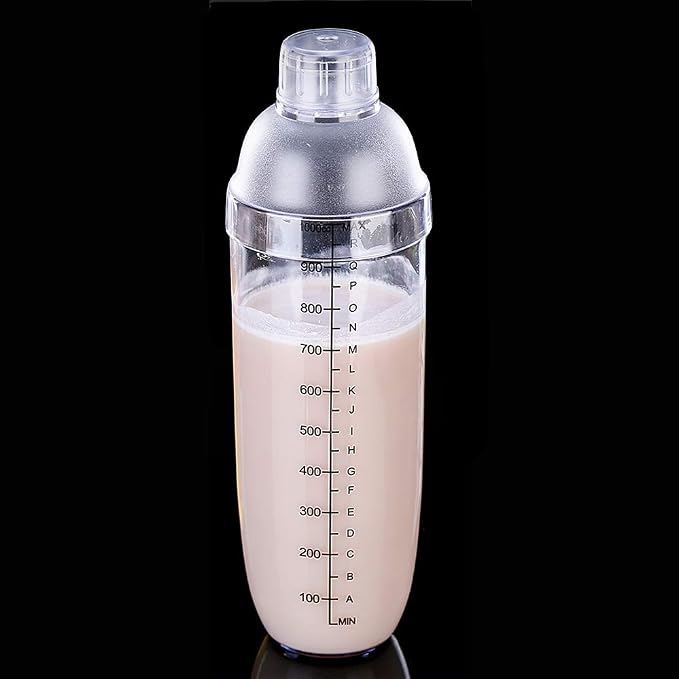 Plastic Cocktail Shaker,Drink Mixer Hand Shaker Cup with Scales,Transparent (33 oz / 1000cc)