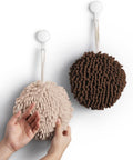 Sophie & Panda Fuzzy Ball Towel (Set of 2) Creamy and Brown - Dry Your Hand conveniently with This Creative Bath Towel Set Decorative Towels for Bathroom (Pack of 2)