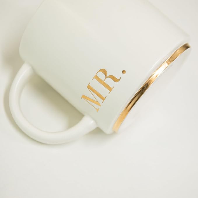 COLLECTIVE HOME Mr. & Mrs. Ceramic Coffee Mug Set, 15oz, 2-Piece | Luxury Wedding Gift for Couples, Elegant Coffee Cups for Newlyweds, Anniversary & Engagement Gift, Gift Box Set