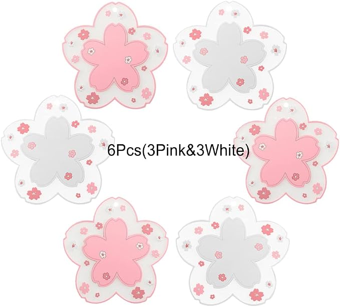Sakura Coasters Set of 6 Kawaii Cup Mat Anti-Skid Pot Bowl Pad Placemats PVC Cherry Blossom Coaster for Drinks Coffee Table Cute Room Home Kitchen Decor Kawaii Desk Accessories(4.3in)