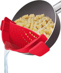 YEVIOR Clip on Strainer for Pots Pan Pasta,Silicone Food Pan Strainer | Food-grade BPA-free,Kitchen Food Strainer for Spaghetti, Pasta,Vegetable Fruits Fits All Bowls and Pots (Red)