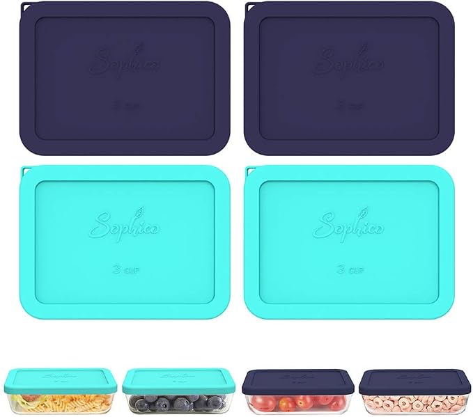 SOPHICO 3 Cup Rectangle Silicone Replacement Lids for Pyrex 7210-PC Glass | Food Grade Silicone, Leakproof、Airtight Lids, Dishwasher Microwave Safe