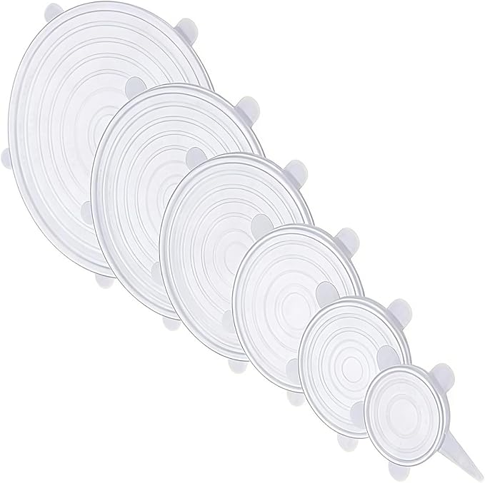 Silicone Stretch lids set, 6 Sizes, Reusable Food Storage Covers ，Silicone Bowl Covers，Flexible to Fit All Shape of Containers，Food Cover to Keep Food Fresh (6 PCS,white)