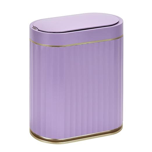 ELPHECO Bathroom Sensor Trash Can, 2 Gallon, Automatic Lid, Purple | IPX5 Waterproof Garbage Can, Slim Plastic Wastebasket, Trash Bin for Office, Bedroom and Living Room