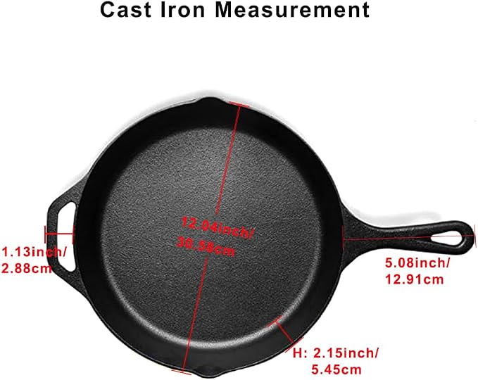 12 Inch Cast Iron Skillet Antirust Treated Pre-Seasoned Iron Pan with Silicone Handle Cover
