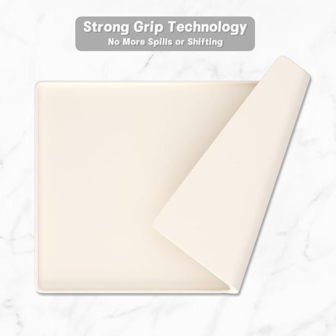 Rnivvi Silicone Coffee Mat, 12" x 19" Waterproof Raised Edge Coffee Bar Mats for Espresso Machine Station Accessories, Heat Resistant Dish Drying Pad for Kitchen Counter, Rubber Bar Decor Pad, Beige