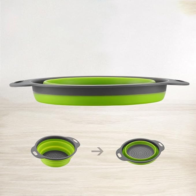 2 Pack Collapsible Colander Set, Emptycolor Foldable Collapsible Strainers for Kitchen, Small Round Colander with Base and Handles for Pasta, Fruit, Vegetables – Space-Saving Kitchen Strainer Baskets