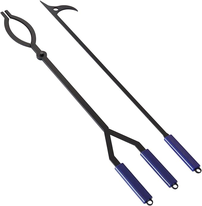 40in Fire Log Tongs Firewood Grabber and Fire Poker Set | Large Fire Pit Tool, Outdoor/Indoor Bonfire Campfire, Backyard Deck Camping Log Grabber, Rustproof, Safely Moves Firewood