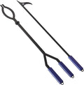 40in Fire Log Tongs Firewood Grabber and Fire Poker Set | Large Fire Pit Tool, Outdoor/Indoor Bonfire Campfire, Backyard Deck Camping Log Grabber, Rustproof, Safely Moves Firewood
