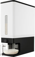 Lifewit Rice Dispenser 25 Lbs, Airtight Storage with Measuring Cup, Black | BPA-Free 11.3kg Capacity Storage Container for Beans, Corn & Other Small Grains, One-Press Dispensing Bin for Kitchen Pantry
