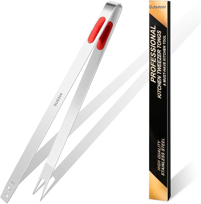 Gutsdoor 12-Inch Professional Kitchen Tweezers Stainless Steel Grill Tongs for BBQ, Grilling, Camping and Home Cooking Multi-Use Precision Cooking Tweezers for Outdoor Grill & Home Kitchens