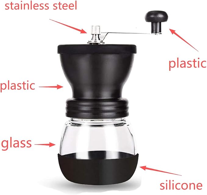 PARACITY Manual Coffee Grinder, Ceramic Burr, 2 Glass Jars, 11oz per Jar | This hand coffee grinder, a small coffee bean grinder, has a steel crank for drip, espresso, French press and Turkish brew