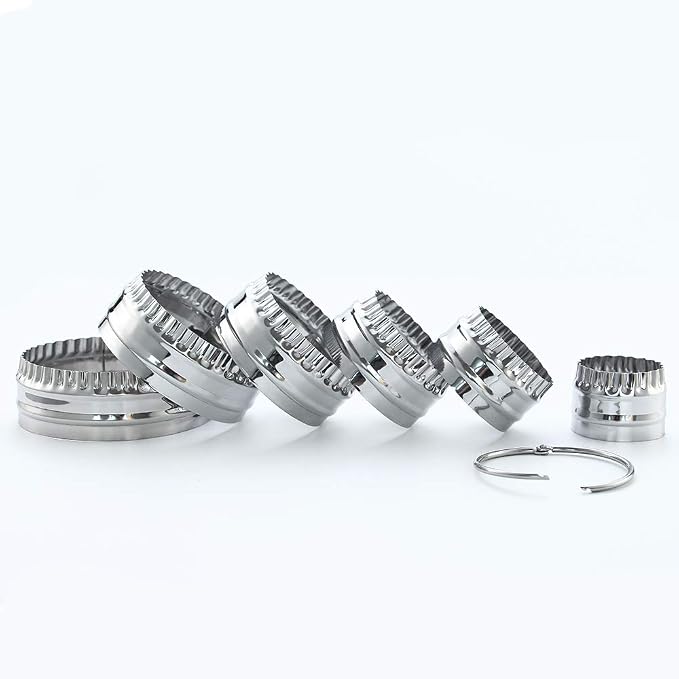 Fluted Cookie Cutters- Round Biscuit Cutters Set of 6 Pieces, Double Sided Fluted and Plain Edge Cookie Cutters, Stainless Steel | Stainless Steel, Double Sided, Fluted and Plain Edge