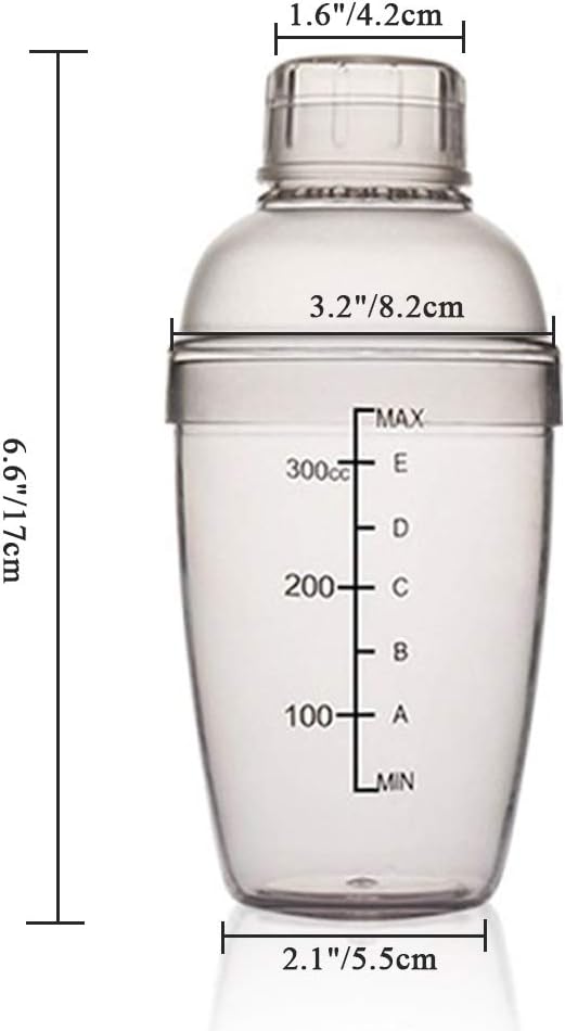 Plastic Cocktail Shaker,Drink Mixer Hand Shaker Cup with Scales,Transparent (10 oz / 300cc)