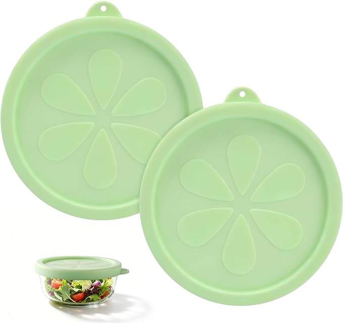2 Cup Silicone Replacement Lids Compatible with Pyrex 7200-PC Glass Bowls, 2 Pack BPA Free & Leakproof Round Food Storage Covers, Safe for Dishwasher Refrigerator Microwave Use Green