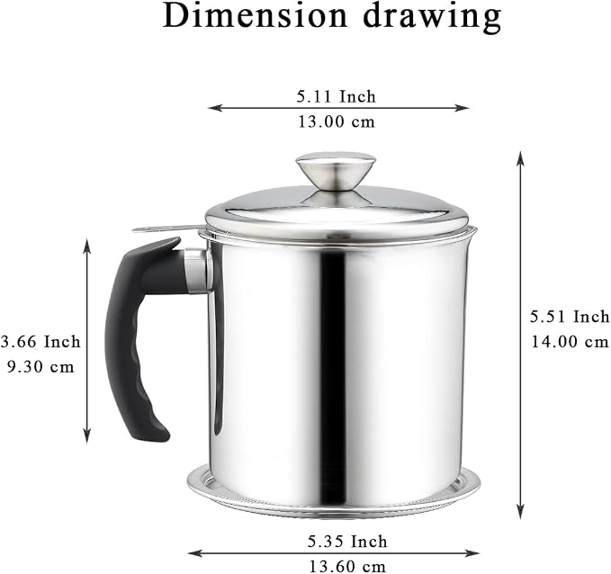 Kyraton Bacon Grease Container With Strainer, 48 oz Stainless Steel Oil Container, Pot Fat Storage With Lid, Easy Grip Handle Suitable For Storing Frying Oil And Cooking Grease 1. Silver