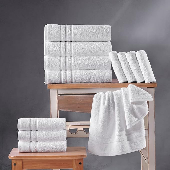 Hawmam Linen White Hand Towels for Bathroom, Set of 4, 16x29 Inch, Premium Turkish Cotton, Highly Absorbent Hotel Collection, Blissful Luxury Spa Feel, White Towels