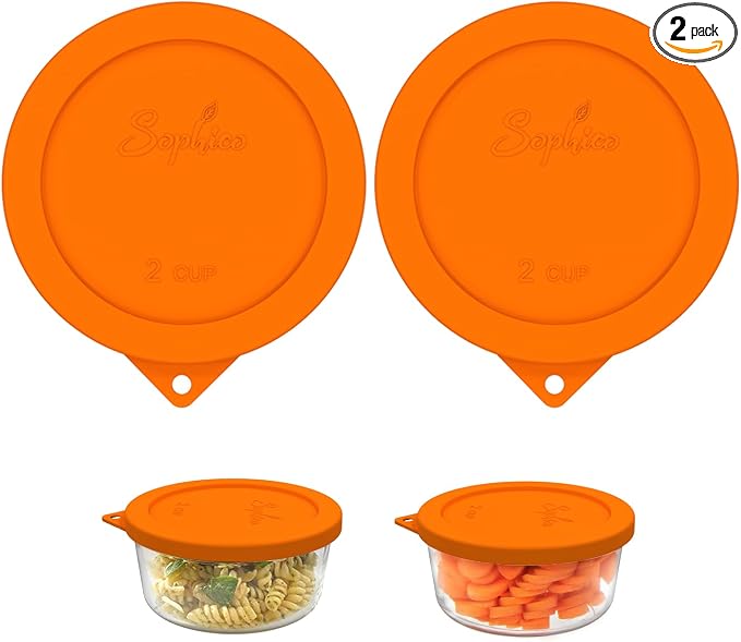 SOPHICO 2 Cup Silicone Lids Replacement for Pyrex & Anchor Hocking 7200-PC | Food Grade Silicone, Leakproof、Airtight Lids, Dishwasher Microwave Safe