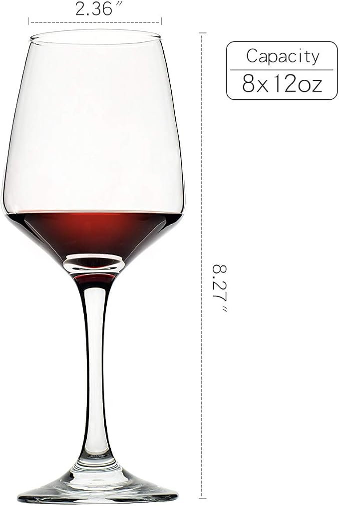 C CREST Wine Glasses Set of 8, 12oz, Lead-free, Clear, Durable Glassware