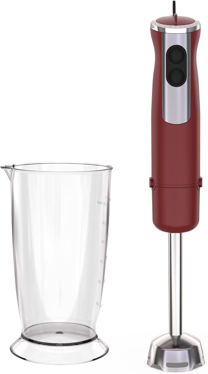 Immersion Blender, Corded Electric Stick Mixer, 1000W Dual-Speed Motor, 12 Adjustable Speeds, Comes with a Measuring Cup, Suitable for Baby Food, Purees, and Soups