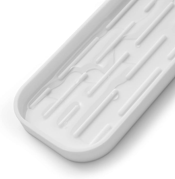 MicoYang Silicone Kitchen Sink Organizer Tray for Multiple Usage,Eco-Friendly Sponges Holder for Kitchen Bathroom Counter or Sink,Dish Soap Dispenser,Scrubber,Bottle,Cup (White, 12"×4")